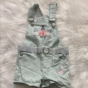 Mint Green Kids Overalls with Heart Details